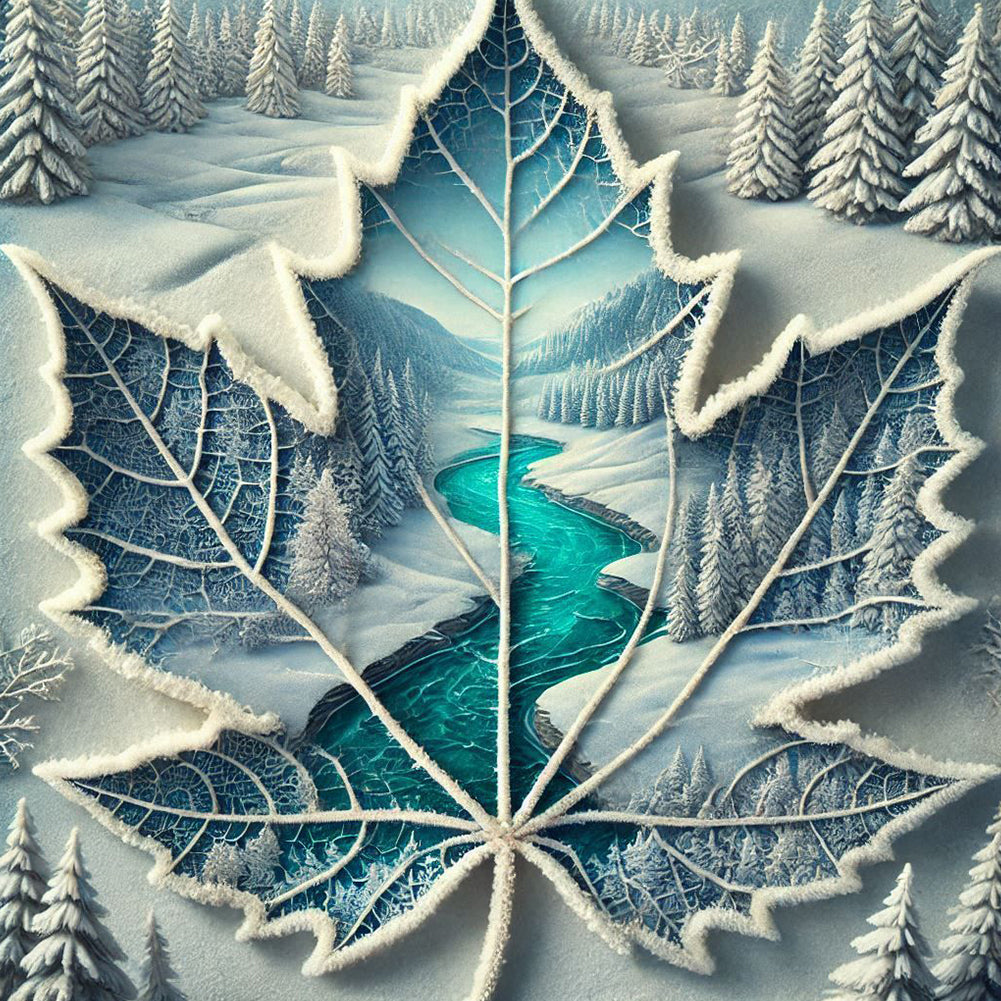 Snow Maple Leaves-Full Round Diamond Painting-40x40cm