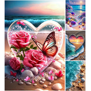 Love Rose Butterfly-Full Round Diamond Painting-40x60cm-Large Size