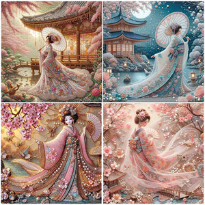 Japanese Geisha Beauty-Full Round Diamond Painting-40x40cm