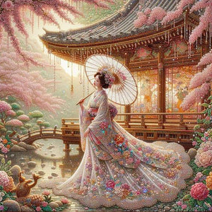 Japanese Geisha Beauty-Full Round Diamond Painting-40x40cm