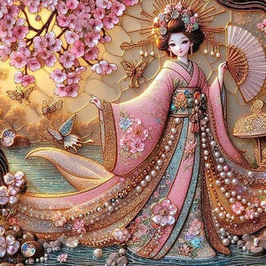 Japanese Geisha Beauty-Full Round Diamond Painting-40x40cm