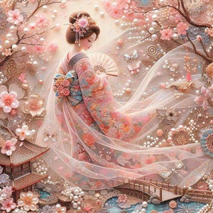 Japanese Geisha Beauty-Full Round Diamond Painting-40x40cm