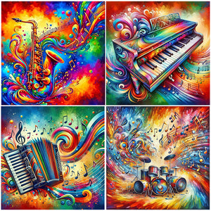 Colorful Musical Instruments Piano-Full Round Diamond Painting-40x40cm