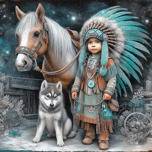 Indian Child-Full Round Diamond Painting-40x40cm