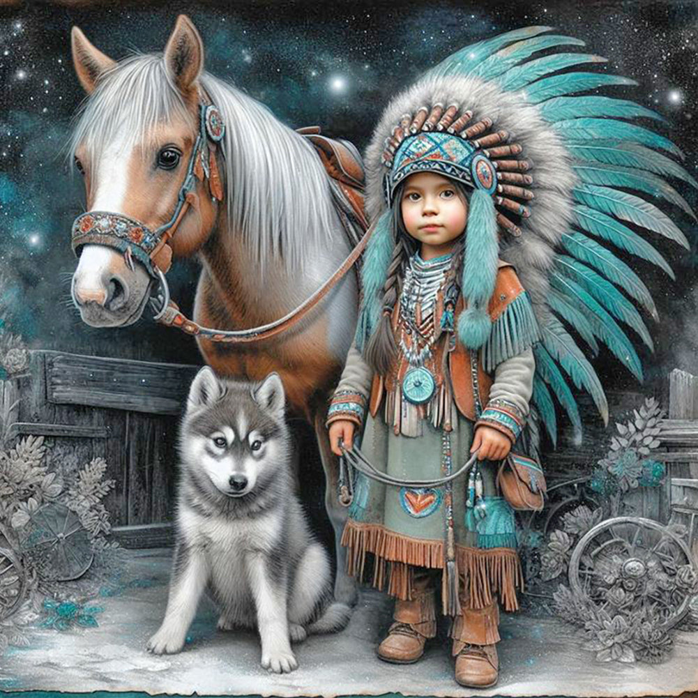 Indian Child-Full Round Diamond Painting-40x40cm
