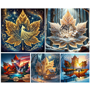 Magic Maple Leaf-Full Round Diamond Painting-30x30cm