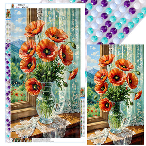 Poppy Flowers-Full Round Diamond Painting-40x70cm-Large Size