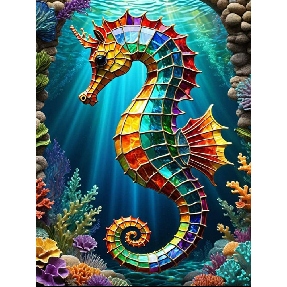 Colorful Seahorse-Full Round Diamond Painting-30x40cm
