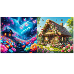 Flower Scented Butterfly House-Full Round Diamond Painting-30x30cm