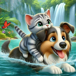 Two Puppies-Full Round Diamond Painting-30x30cm