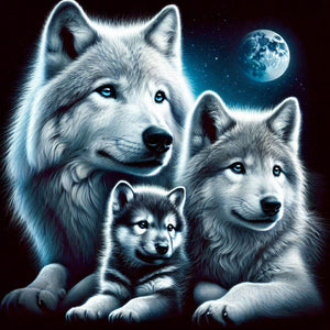 Wolves Under The Moon-Full Round Diamond Painting-40x40cm