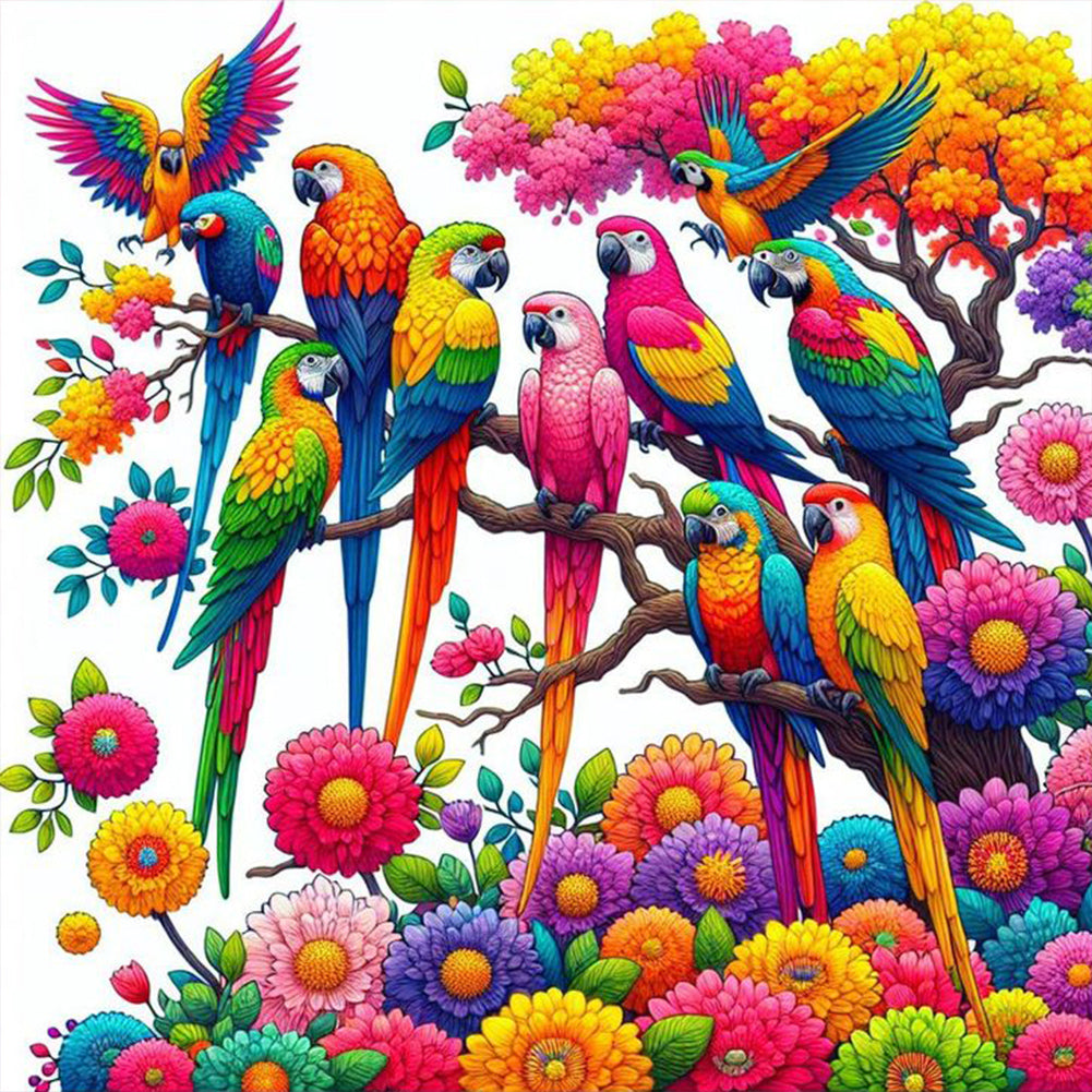 Colourful Parrot-Full Round Diamond Painting-30x30cm