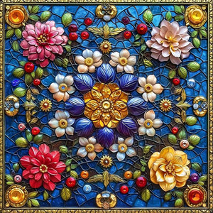 Glass Style Flowers-Full Round Diamond Painting-40x40cm