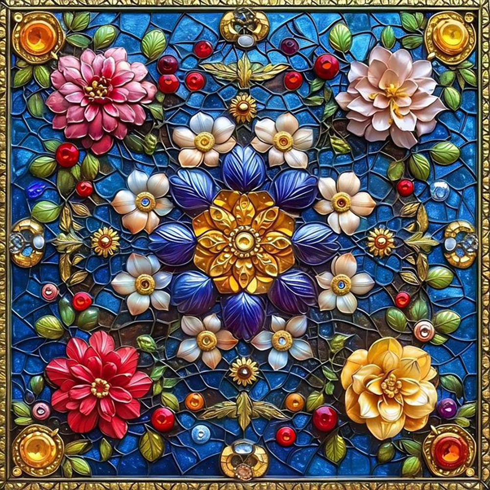 Glass Style Flowers-Full Round Diamond Painting-40x40cm