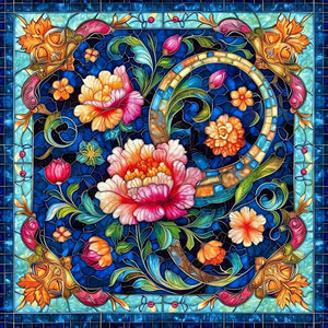 Glass Style Flowers-Full Round Diamond Painting-40x40cm