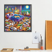Load image into Gallery viewer, Girl And Cats-Full Round Diamond Painting-40x40cm
