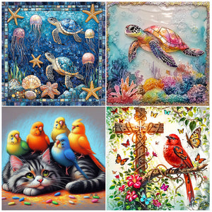 Kittens Parrot-Full Round Diamond Painting-40x40cm
