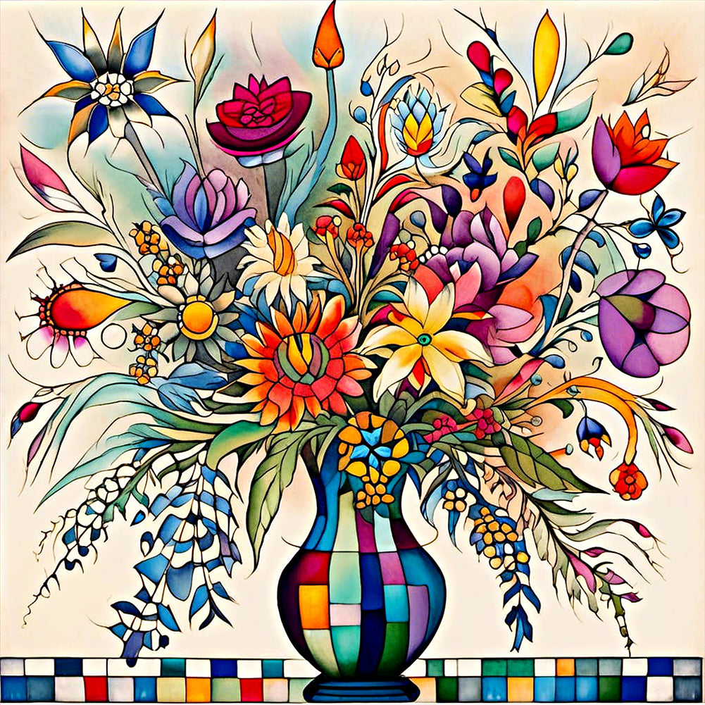 Abstract Flowers-Full Round Diamond Painting-30x30cm