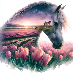 Horse Silhouettes-Full Round Diamond Painting-30x30cm