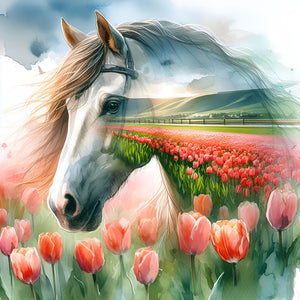 Horse Silhouettes-Full Round Diamond Painting-30x30cm