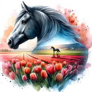 Horse Silhouettes-Full Round Diamond Painting-30x30cm