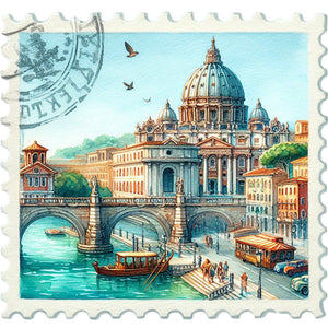 Famous Buildings With Stamp Sense-Full Round Diamond Painting-30x30cm