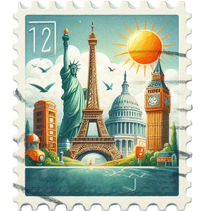 Famous Buildings With Stamp Sense-Full Round Diamond Painting-30x30cm