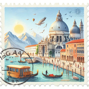 Famous Buildings With Stamp Sense-Full Round Diamond Painting-30x30cm