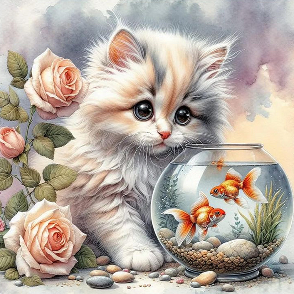 Cute Kitten-Full Round Diamond Painting-30x30cm