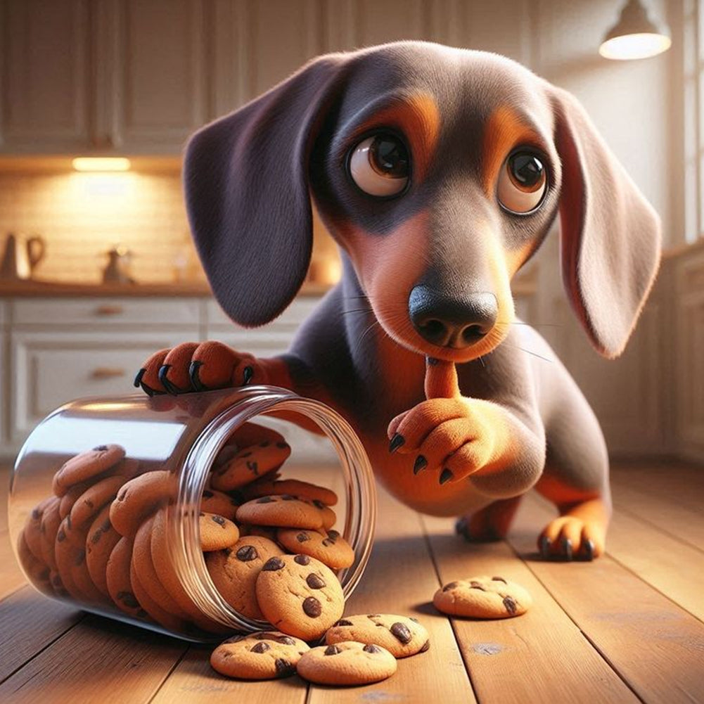 Dog Spilling Biscuits-Full Round Diamond Painting-40x40cm