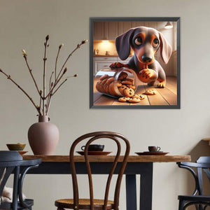 Dog Spilling Biscuits-Full Round Diamond Painting-40x40cm