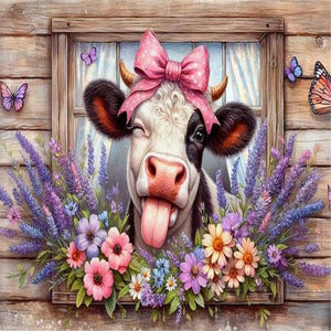 Vintage Farm Cow-Full Round Diamond Painting-50x40cm