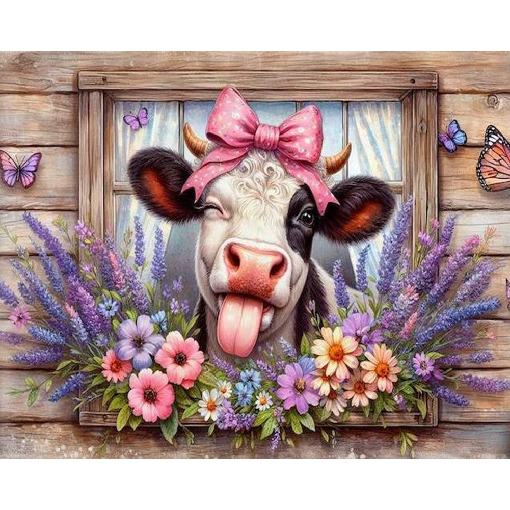 Vintage Farm Cow-Full Round Diamond Painting-50x40cm