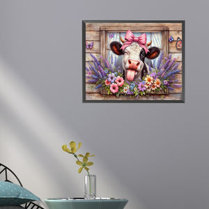 Vintage Farm Cow-Full Round Diamond Painting-50x40cm