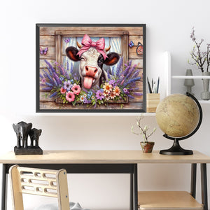 Vintage Farm Cow-Full Round Diamond Painting-50x40cm