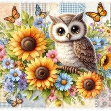 Load image into Gallery viewer, Owls And Sunflowers-Full Round Diamond Painting-40x40cm
