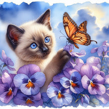 Load image into Gallery viewer, Cat And Flowers-Full Round Diamond Painting-40x40cm
