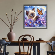 Load image into Gallery viewer, Cat And Flowers-Full Round Diamond Painting-40x40cm
