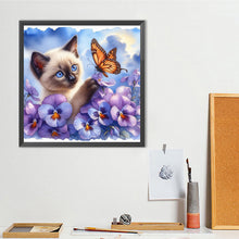 Load image into Gallery viewer, Cat And Flowers-Full Round Diamond Painting-40x40cm
