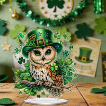 Load image into Gallery viewer, St Patricks Day Owl-Single Side Drill-Acrylic Diamond Desktop Ornament
