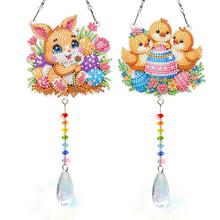 Load image into Gallery viewer, 2Pcs/Set Flower Wreath Rabbit-SunCatcher Window Hanging Diamond Wind Chimes
