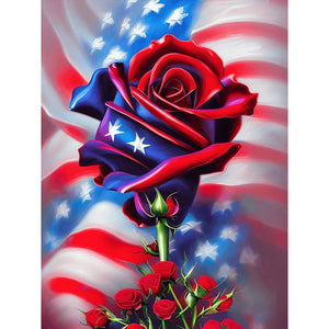 Independence Day Flag Rose-Full Round Diamond Painting-30x40cm