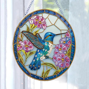 Stained Glass Hummingbird-Single Side Drill-Diamond Pendant