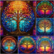 Load image into Gallery viewer, Stained Glass Tree-Full Round Diamond Painting-30x30cm
