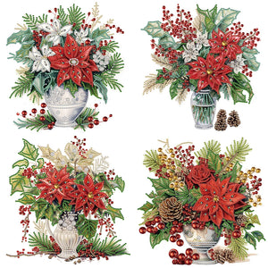 Christmas Red Flowers-Partial Special Diamond Painting-30x30cm