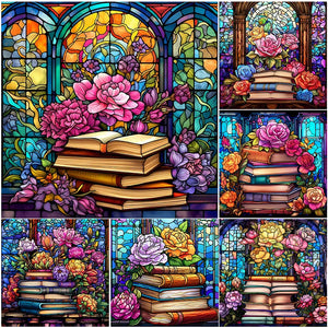Stained Glass Book-Full Round Diamond Painting-30x30cm