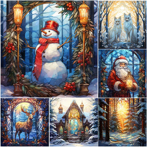 Stained Glass Christmas-Full Round Diamond Painting-30x30cm