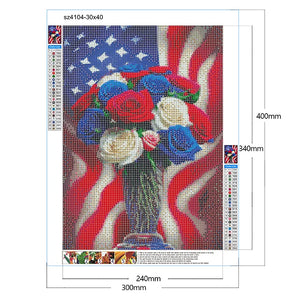 Independence Day Flag Rose-Full Round Diamond Painting-30x40cm
