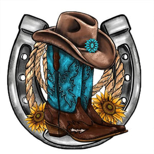Western cowboy boot hat-Full Round Diamond Painting-30x30cm