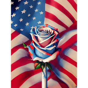 Independence Day Flag Rose-Full Round Diamond Painting-30x40cm